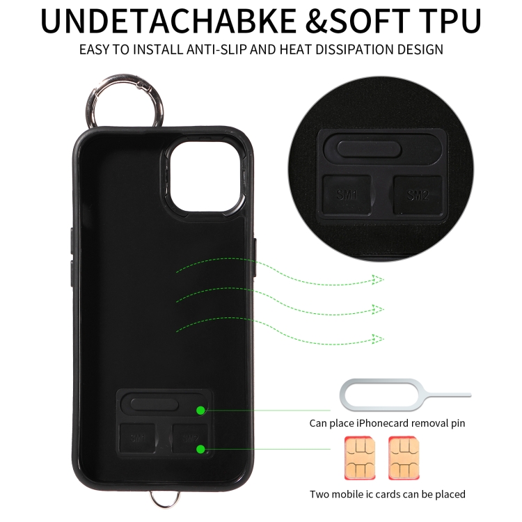 For iPhone 14 Rhombic Texture Card Bag Phone Case with Short Lanyard(White) - 2