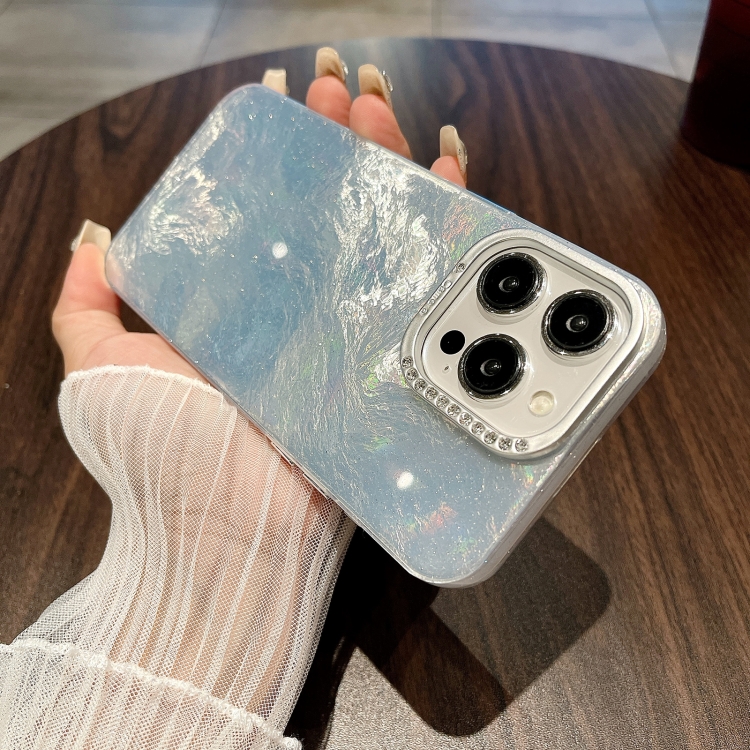 For iPhone 14 Pro Tinfoil Texture Diamond Lens Frame IMD Acrylic Phone Case(Silver)