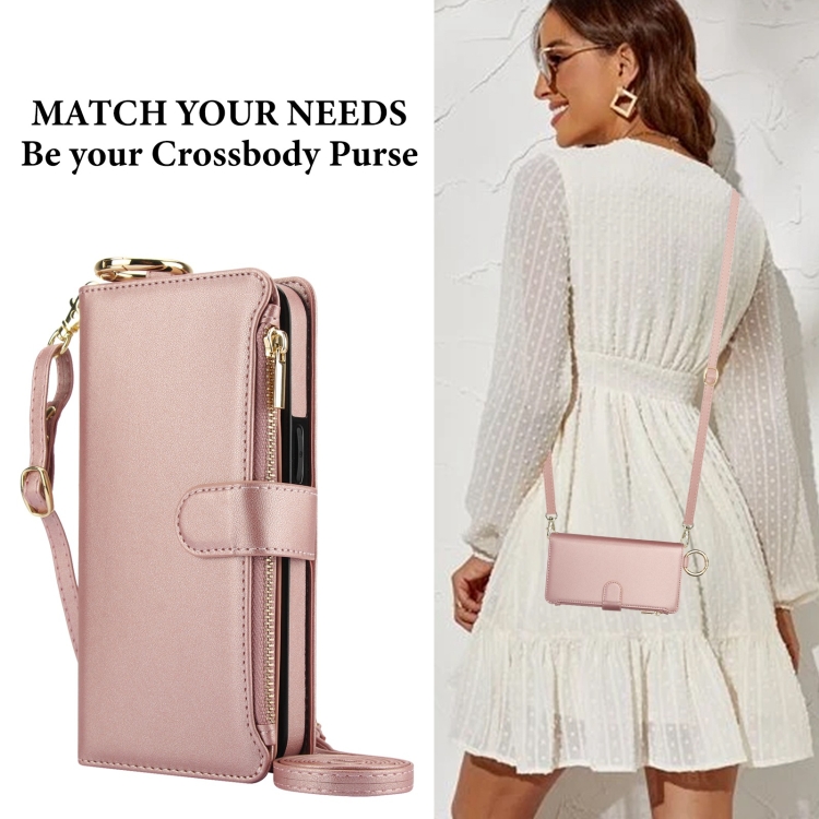 For iPhone 13 mini Crossbody Ring Multifunctional Wallet Leather Phone Case(Rose Gold) For iPhone 13 mini Crossbody Ring Multifunctional Wallet Leather Phone Case(Rose Gold)