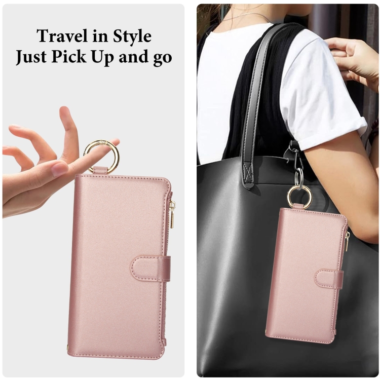 For iPhone 13 mini Crossbody Ring Multifunctional Wallet Leather Phone Case(Rose Gold) For iPhone 13 mini Crossbody Ring Multifunctional Wallet Leather Phone Case(Rose Gold)