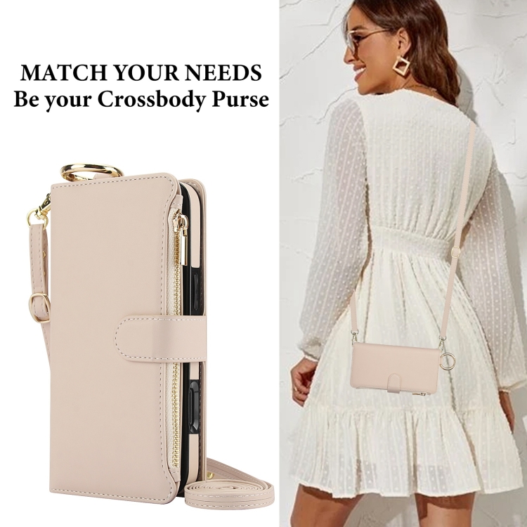 For iPhone 16 Pro Max Crossbody Ring Multifunctional Wallet Leather Phone Case(White) For iPhone 16 Pro Max Crossbody Ring Multifunctional Wallet Leather Phone Case(White)