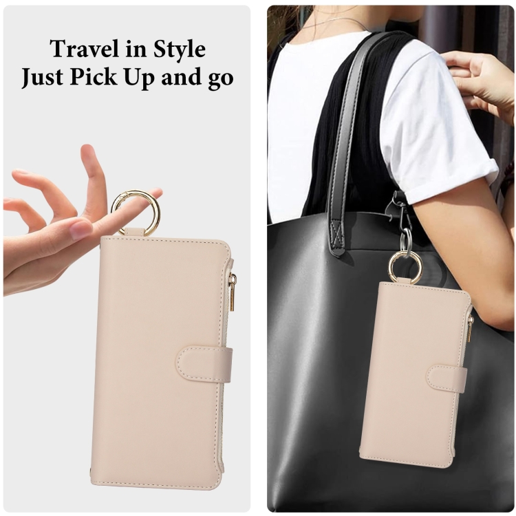 For iPhone 16 Pro Max Crossbody Ring Multifunctional Wallet Leather Phone Case(White) For iPhone 16 Pro Max Crossbody Ring Multifunctional Wallet Leather Phone Case(White)