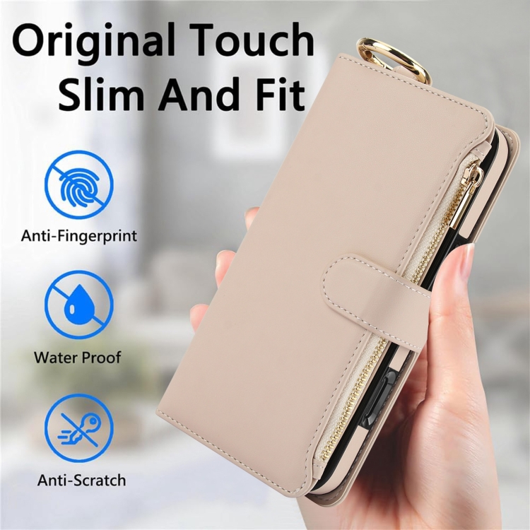 For iPhone 16 Pro Max Crossbody Ring Multifunctional Wallet Leather Phone Case(White) For iPhone 16 Pro Max Crossbody Ring Multifunctional Wallet Leather Phone Case(White)
