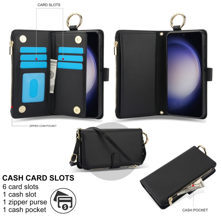 For Samsung Galaxy S23+ 5G Crossbody Ring Multifunctional Wallet Leather Phone Case(Black) For Samsung Galaxy S23+ 5G Crossbody Ring Multifunctional Wallet Leather Phone Case(Black)