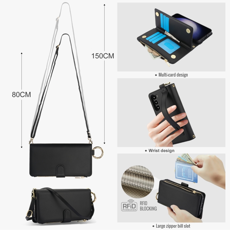 For Samsung Galaxy S23+ 5G Crossbody Ring Multifunctional Wallet Leather Phone Case(Black) For Samsung Galaxy S23+ 5G Crossbody Ring Multifunctional Wallet Leather Phone Case(Black)