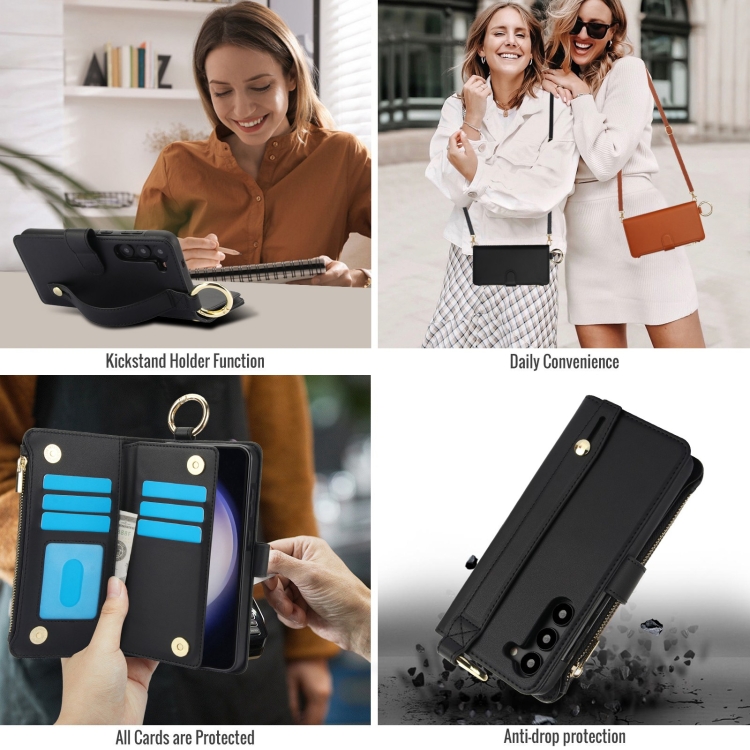 For Samsung Galaxy S23+ 5G Crossbody Ring Multifunctional Wallet Leather Phone Case(Black) For Samsung Galaxy S23+ 5G Crossbody Ring Multifunctional Wallet Leather Phone Case(Black)