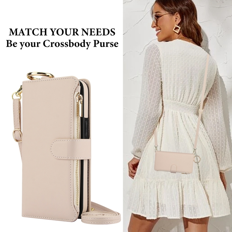 For Samsung Galaxy S23 Ultra 5G Crossbody Ring Multifunctional Wallet Leather Phone Case(White)