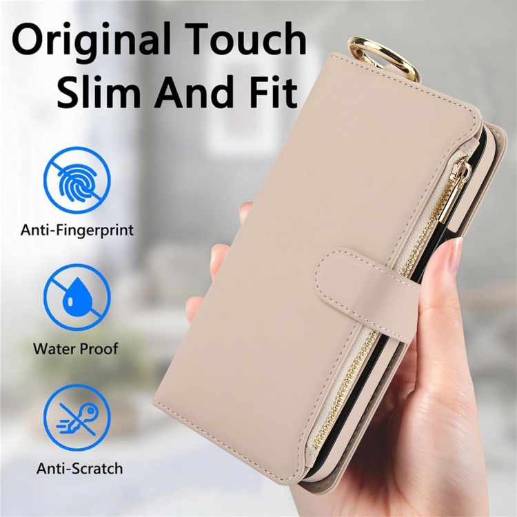 For Samsung Galaxy S23 Ultra 5G Crossbody Ring Multifunctional Wallet Leather Phone Case(White)