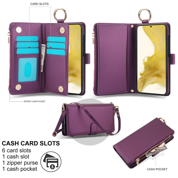 For Samsung Galaxy S22 5G Crossbody Ring Multifunctional Wallet Leather Phone Case(Dark Purple) For Samsung Galaxy S22 5G Crossbody Ring Multifunctional Wallet Leather Phone Case(Dark Purple)