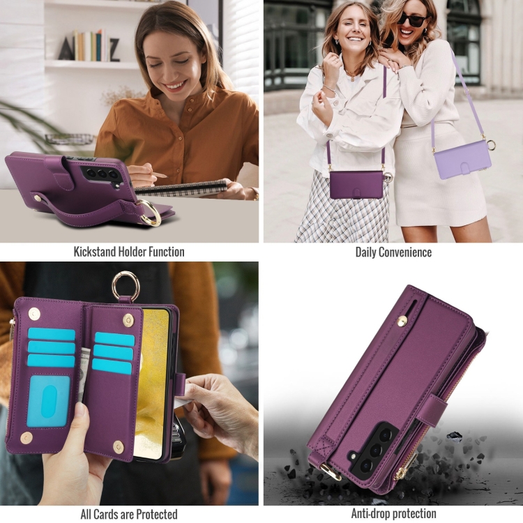 For Samsung Galaxy S22 5G Crossbody Ring Multifunctional Wallet Leather Phone Case(Dark Purple) For Samsung Galaxy S22 5G Crossbody Ring Multifunctional Wallet Leather Phone Case(Dark Purple)