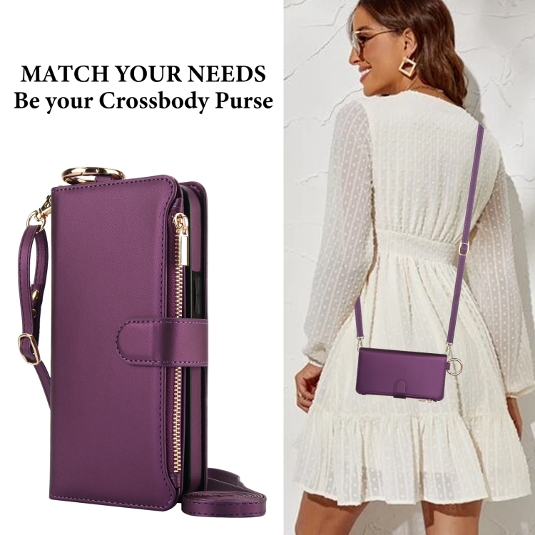 For Samsung Galaxy S22 5G Crossbody Ring Multifunctional Wallet Leather Phone Case(Dark Purple) For Samsung Galaxy S22 5G Crossbody Ring Multifunctional Wallet Leather Phone Case(Dark Purple)