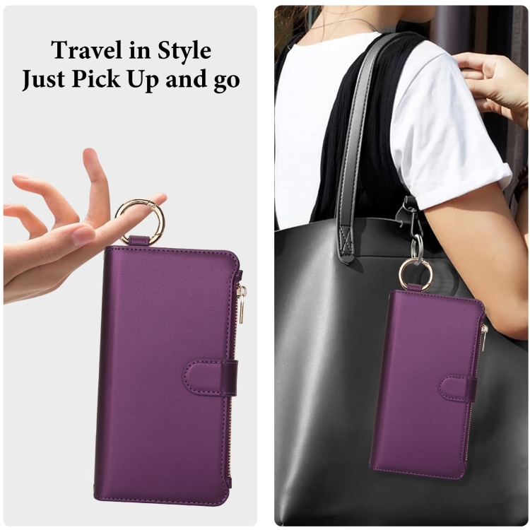For Samsung Galaxy S22 5G Crossbody Ring Multifunctional Wallet Leather Phone Case(Dark Purple) For Samsung Galaxy S22 5G Crossbody Ring Multifunctional Wallet Leather Phone Case(Dark Purple)