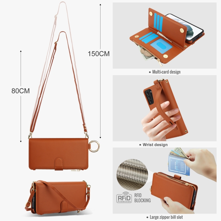 For Samsung Galaxy S21 5G Crossbody Ring Multifunctional Wallet Leather Phone Case(Brown) For Samsung Galaxy S21 5G Crossbody Ring Multifunctional Wallet Leather Phone Case(Brown)