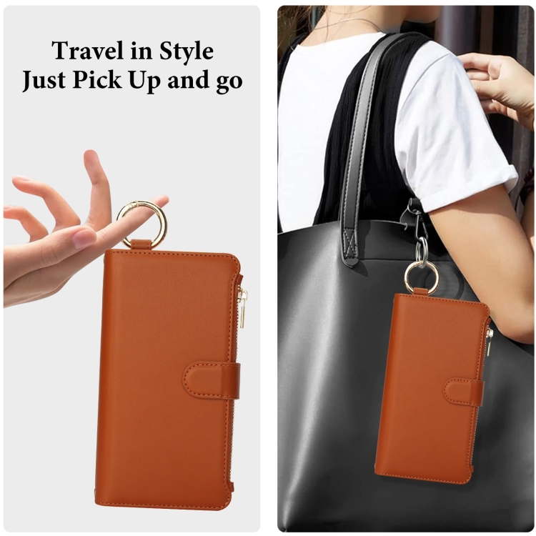 For Samsung Galaxy S21 5G Crossbody Ring Multifunctional Wallet Leather Phone Case(Brown) For Samsung Galaxy S21 5G Crossbody Ring Multifunctional Wallet Leather Phone Case(Brown)