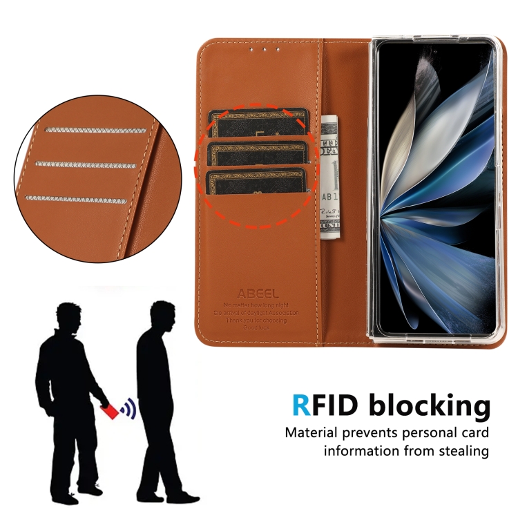 For Samsung Galaxy Z Fold5 ABEEL RFID Magnetic Flip Leather Phone Case(Brown) For Samsung Galaxy Z Fold5 ABEEL RFID Magnetic Flip Leather Phone Case(Brown)