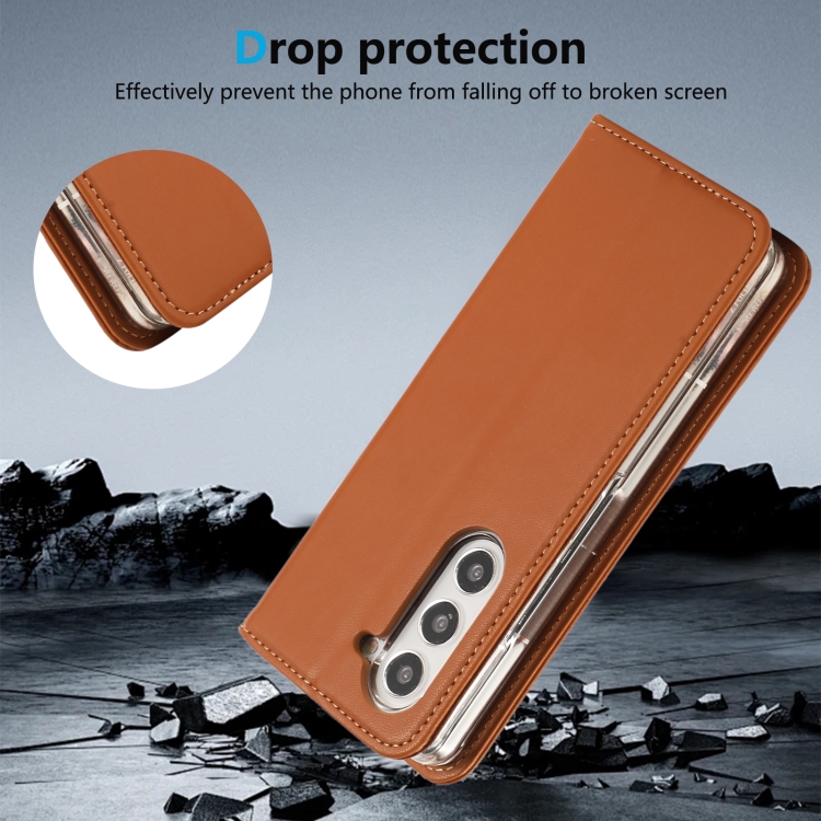 For Samsung Galaxy Z Fold5 ABEEL RFID Magnetic Flip Leather Phone Case(Brown) For Samsung Galaxy Z Fold5 ABEEL RFID Magnetic Flip Leather Phone Case(Brown)
