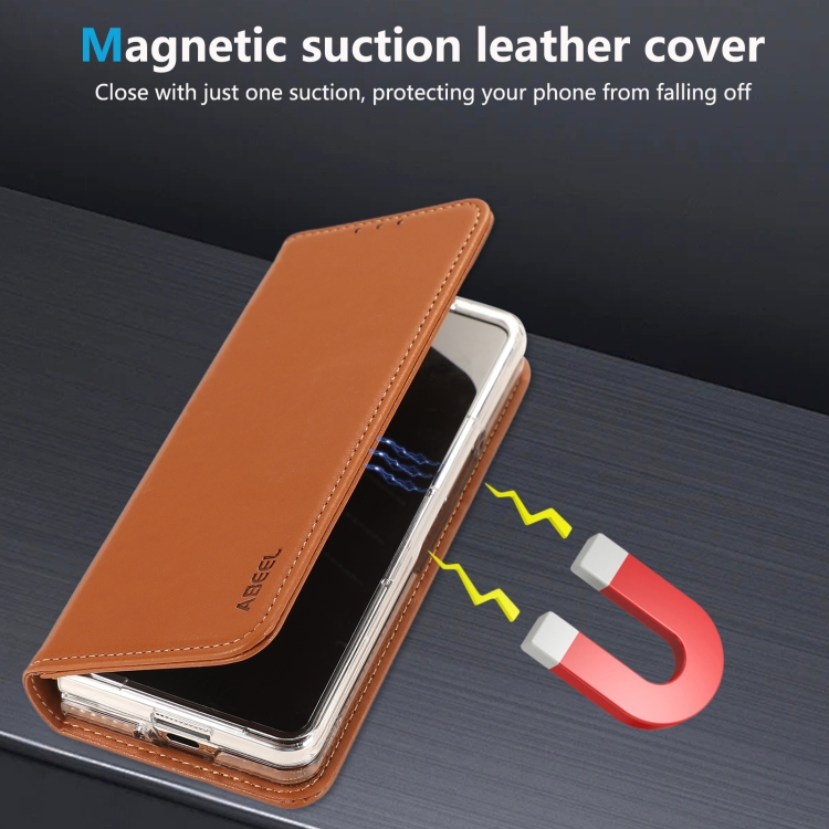 For Samsung Galaxy Z Fold5 ABEEL RFID Magnetic Flip Leather Phone Case(Brown) For Samsung Galaxy Z Fold5 ABEEL RFID Magnetic Flip Leather Phone Case(Brown)