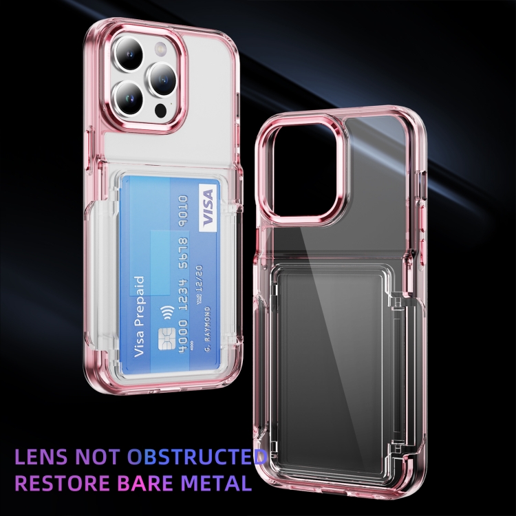 For iPhone 16 Pro Max Card Holder Acrylic Hybrid TPU Phone Case(Transparent Pink) For iPhone 16 Pro Max Card Holder Acrylic Hybrid TPU Phone Case(Transparent Pink)