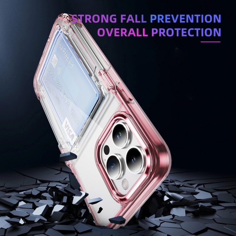 For iPhone 16 Pro Max Card Holder Acrylic Hybrid TPU Phone Case(Transparent Pink) For iPhone 16 Pro Max Card Holder Acrylic Hybrid TPU Phone Case(Transparent Pink)