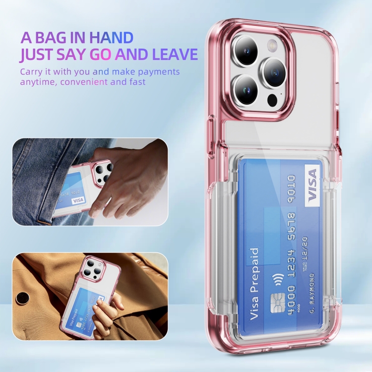 For iPhone 16 Pro Max Card Holder Acrylic Hybrid TPU Phone Case(Transparent Pink) For iPhone 16 Pro Max Card Holder Acrylic Hybrid TPU Phone Case(Transparent Pink)