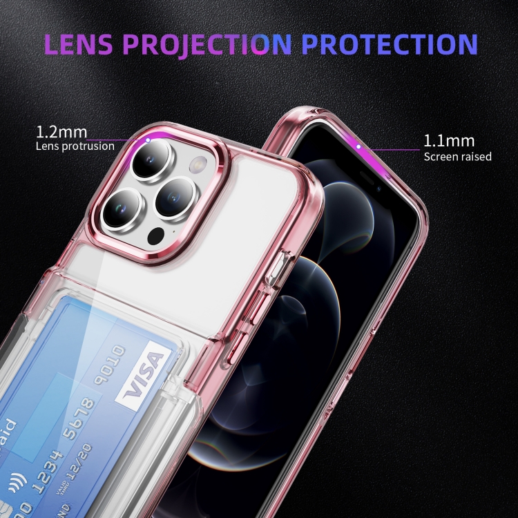 For iPhone 16 Pro Max Card Holder Acrylic Hybrid TPU Phone Case(Transparent Pink) For iPhone 16 Pro Max Card Holder Acrylic Hybrid TPU Phone Case(Transparent Pink)