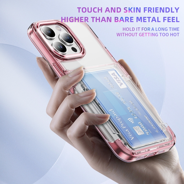For iPhone 16 Pro Max Card Holder Acrylic Hybrid TPU Phone Case(Transparent Pink) For iPhone 16 Pro Max Card Holder Acrylic Hybrid TPU Phone Case(Transparent Pink)