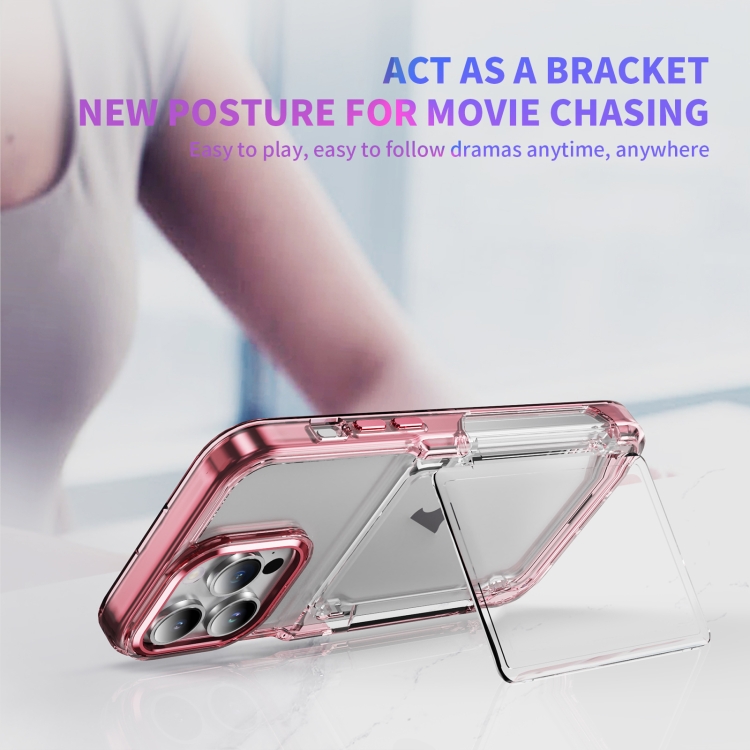 For iPhone 16 Pro Max Card Holder Acrylic Hybrid TPU Phone Case(Transparent Pink) For iPhone 16 Pro Max Card Holder Acrylic Hybrid TPU Phone Case(Transparent Pink)