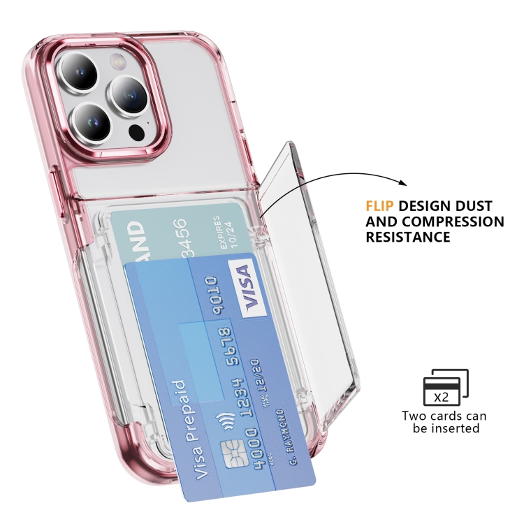For iPhone 16 Pro Max Card Holder Acrylic Hybrid TPU Phone Case(Transparent Pink) For iPhone 16 Pro Max Card Holder Acrylic Hybrid TPU Phone Case(Transparent Pink)