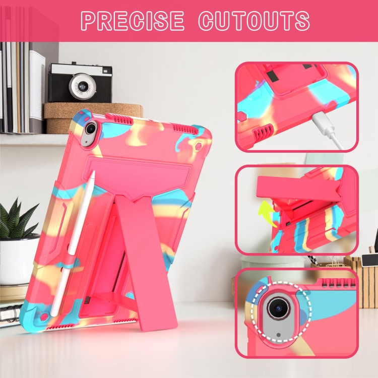 For iPad Air 11 2024 T Holder Robot Silicone Hybrid PC Tablet Case(Camouflage Rose Red) For iPad Air 11 2024 T Holder Robot Silicone Hybrid PC Tablet Case(Camouflage Rose Red)