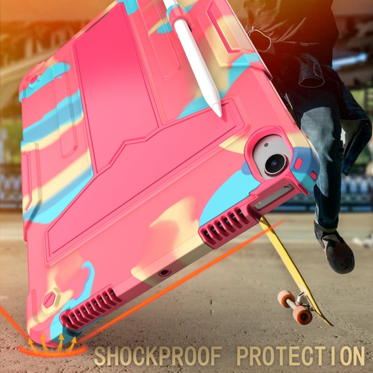 For iPad Air 11 2024 T Holder Robot Silicone Hybrid PC Tablet Case(Camouflage Rose Red) For iPad Air 11 2024 T Holder Robot Silicone Hybrid PC Tablet Case(Camouflage Rose Red)