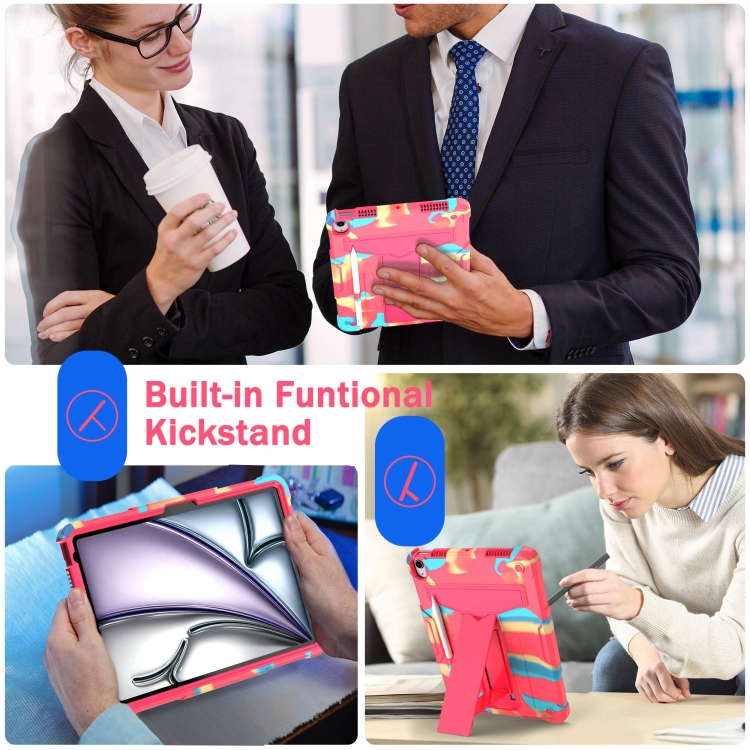 For iPad Air 11 2024 T Holder Robot Silicone Hybrid PC Tablet Case(Camouflage Rose Red) For iPad Air 11 2024 T Holder Robot Silicone Hybrid PC Tablet Case(Camouflage Rose Red)