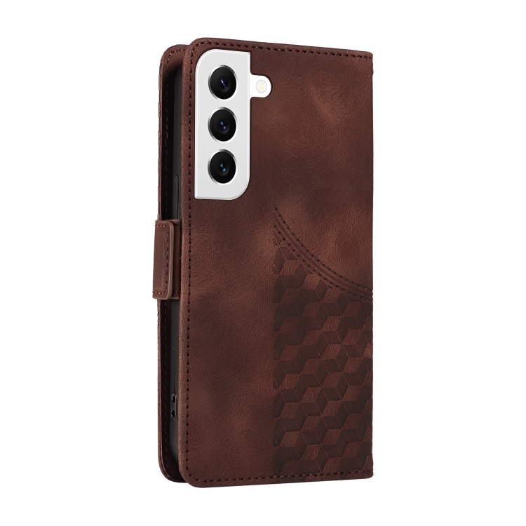 For Samsung Galaxy S22 5G Embossed Rhombus Starry Leather Phone Case(Brown) For Samsung Galaxy S22 5G Embossed Rhombus Starry Leather Phone Case(Brown)