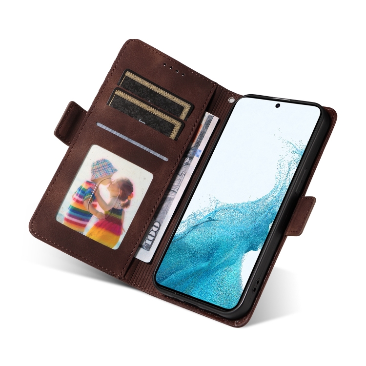 For Samsung Galaxy S22 5G Embossed Rhombus Starry Leather Phone Case(Brown) For Samsung Galaxy S22 5G Embossed Rhombus Starry Leather Phone Case(Brown)
