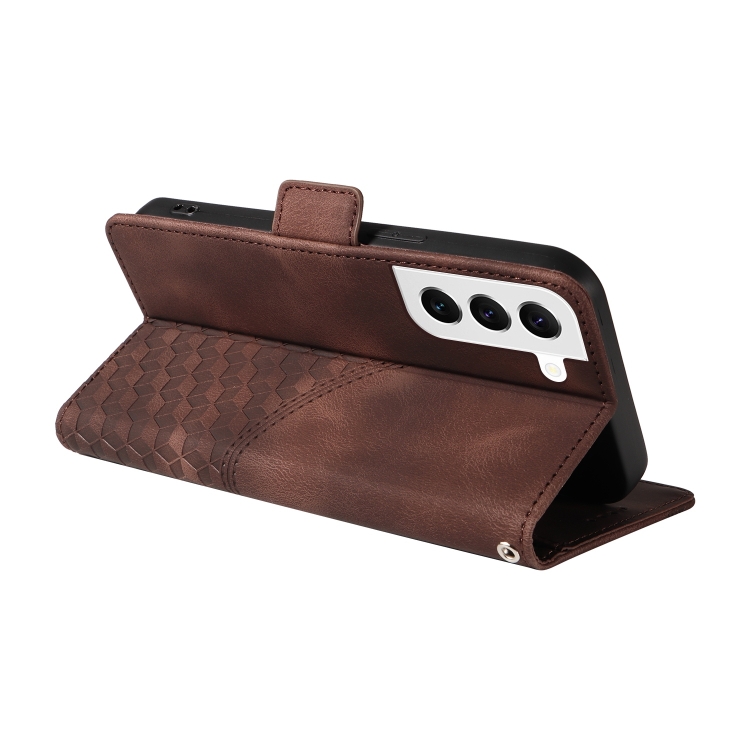 For Samsung Galaxy S22 5G Embossed Rhombus Starry Leather Phone Case(Brown) For Samsung Galaxy S22 5G Embossed Rhombus Starry Leather Phone Case(Brown)