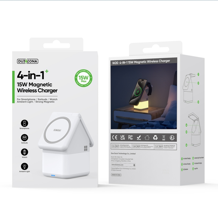 DUZZONA W20 4 in 1 15W Magnetic Wireless Charger Station(White) DUZZONA W20 4 in 1 15W Magnetic Wireless Charger Station(White)