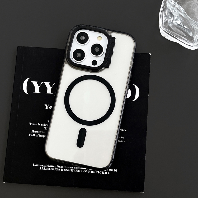 For iPhone 15 Pro MagSafe Colorful Wavy Circle PC Hybrid TPU Phone Case(Black)