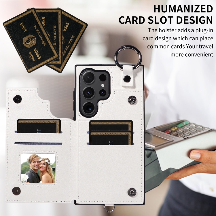 For Samsung Galaxy S24 Ultra 5G Rhombic Texture Card Bag Phone Case with Short Lanyard(White) For Samsung Galaxy S24 Ultra 5G Rhombic Texture Card Bag Phone Case with Short Lanyard(White)