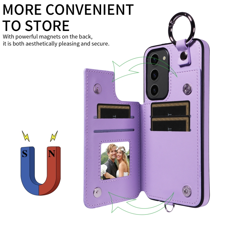 For Samsung Galaxy S23+ 5G Rhombic Texture Card Bag Phone Case with Short Lanyard(Purple) For Samsung Galaxy S23+ 5G Rhombic Texture Card Bag Phone Case with Short Lanyard(Purple)