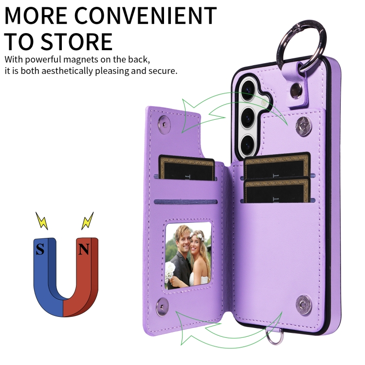 For Samsung Galaxy S24 5G Rhombic Texture Card Bag Phone Case with Short Lanyard(Purple) For Samsung Galaxy S24 5G Rhombic Texture Card Bag Phone Case with Short Lanyard(Purple)
