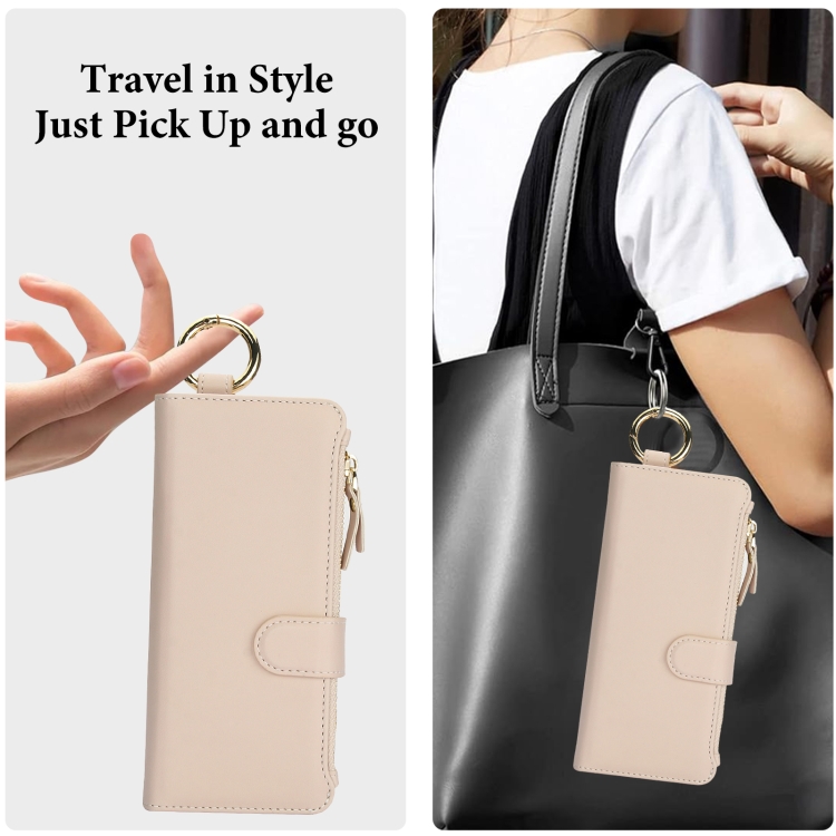 For Samsung Galaxy Z Fold4 Crossbody Ring Multifunctional Wallet Fold Leather Phone Case(White)