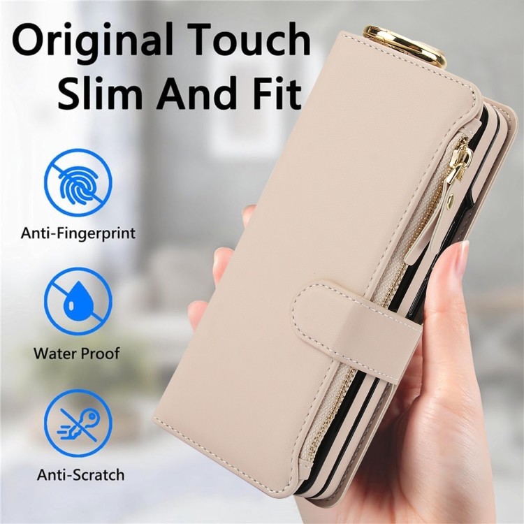 For Samsung Galaxy Z Fold4 Crossbody Ring Multifunctional Wallet Fold Leather Phone Case(White)