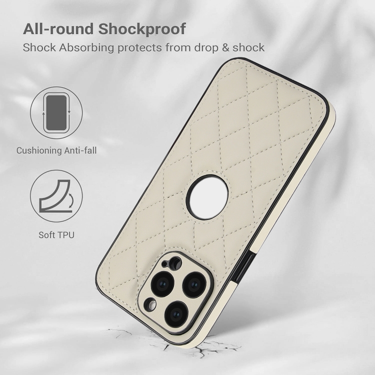 For iPhone 15 Pro Rhombic Leather Back Cover Phone Case(White)