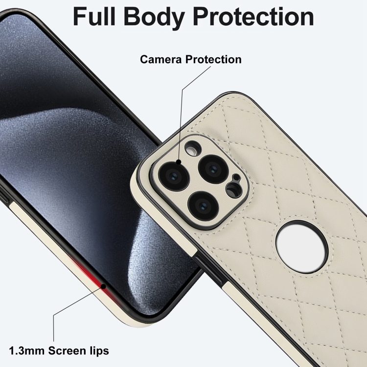 For iPhone 15 Pro Rhombic Leather Back Cover Phone Case(White)