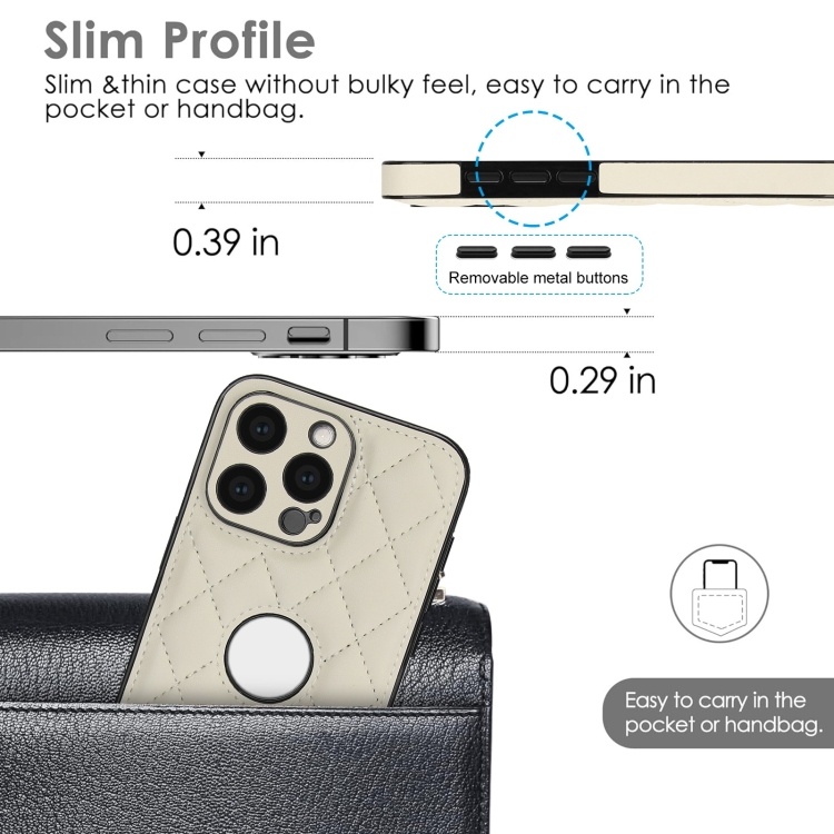 For iPhone 15 Pro Rhombic Leather Back Cover Phone Case(White)