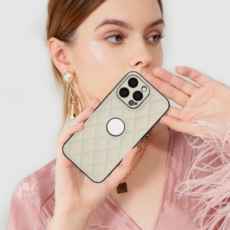 For iPhone 15 Pro Rhombic Leather Back Cover Phone Case(White)