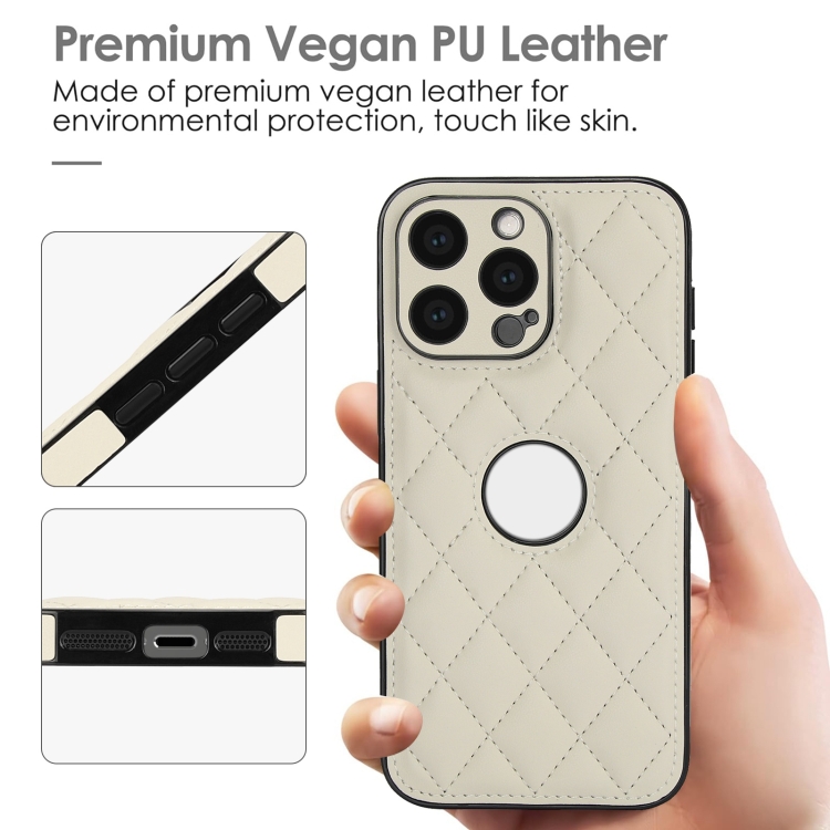 For iPhone 15 Pro Rhombic Leather Back Cover Phone Case(White)