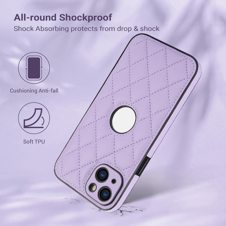For iPhone 14 Rhombic Leather Back Cover Phone Case(Purple) For iPhone 14 Rhombic Leather Back Cover Phone Case(Purple)