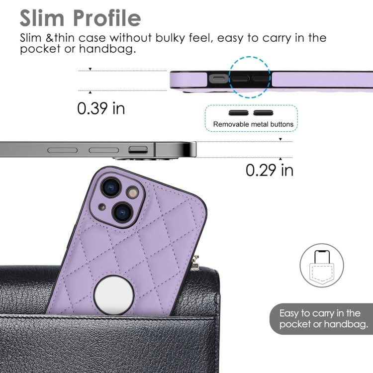 For iPhone 14 Rhombic Leather Back Cover Phone Case(Purple) For iPhone 14 Rhombic Leather Back Cover Phone Case(Purple)