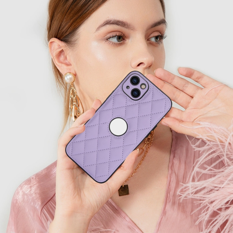 For iPhone 14 Rhombic Leather Back Cover Phone Case(Purple) For iPhone 14 Rhombic Leather Back Cover Phone Case(Purple)