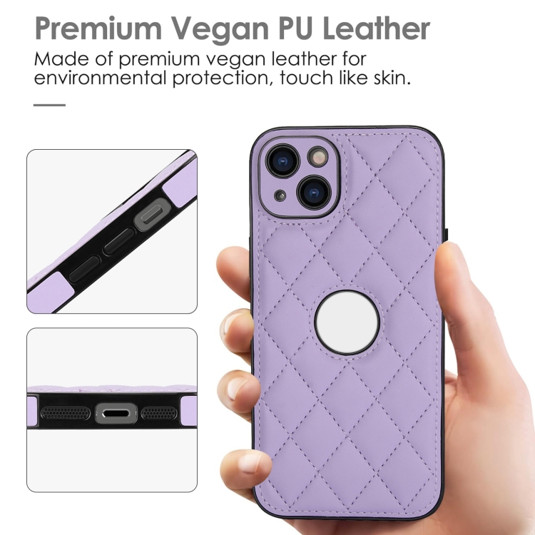 For iPhone 14 Rhombic Leather Back Cover Phone Case(Purple) For iPhone 14 Rhombic Leather Back Cover Phone Case(Purple)